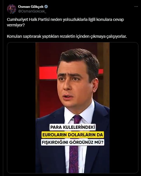 Osman Gökçek CHP'de yaşanan yolsuzluklara tepki gösterdi! 'Para kulelerindeki euroların, dolarların da fışkırdığını gördünüz mü?'
